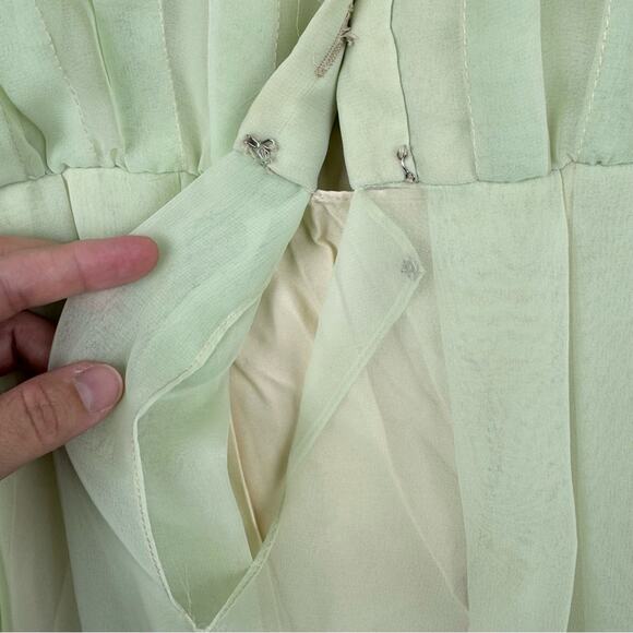 Vintage 70s Marita By Anthony Muto Sheer Balloon Sleeve Pleated Gown Green M/L - Picture 12 of 16